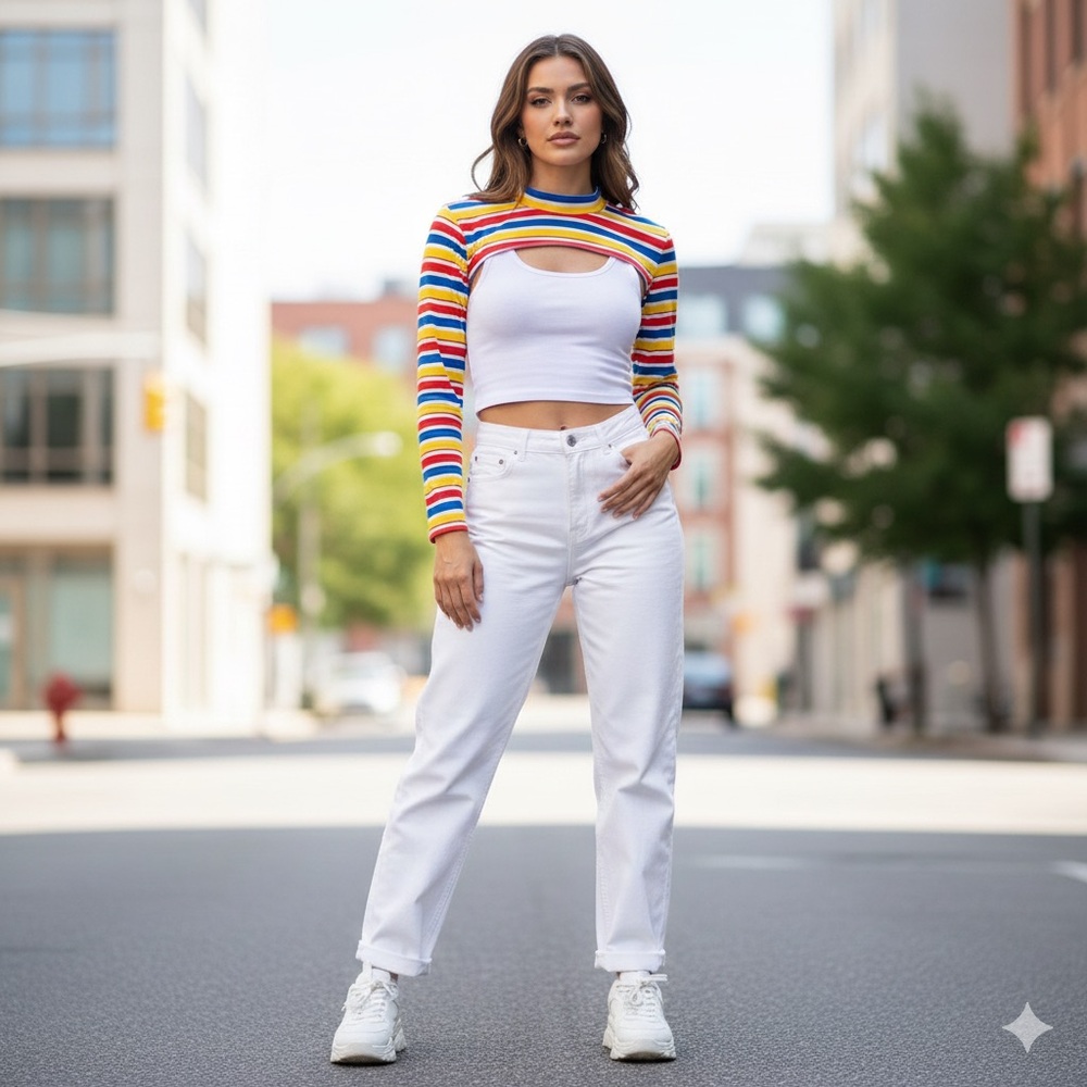 Rainbow Striped Long Sleeve BoleroTop